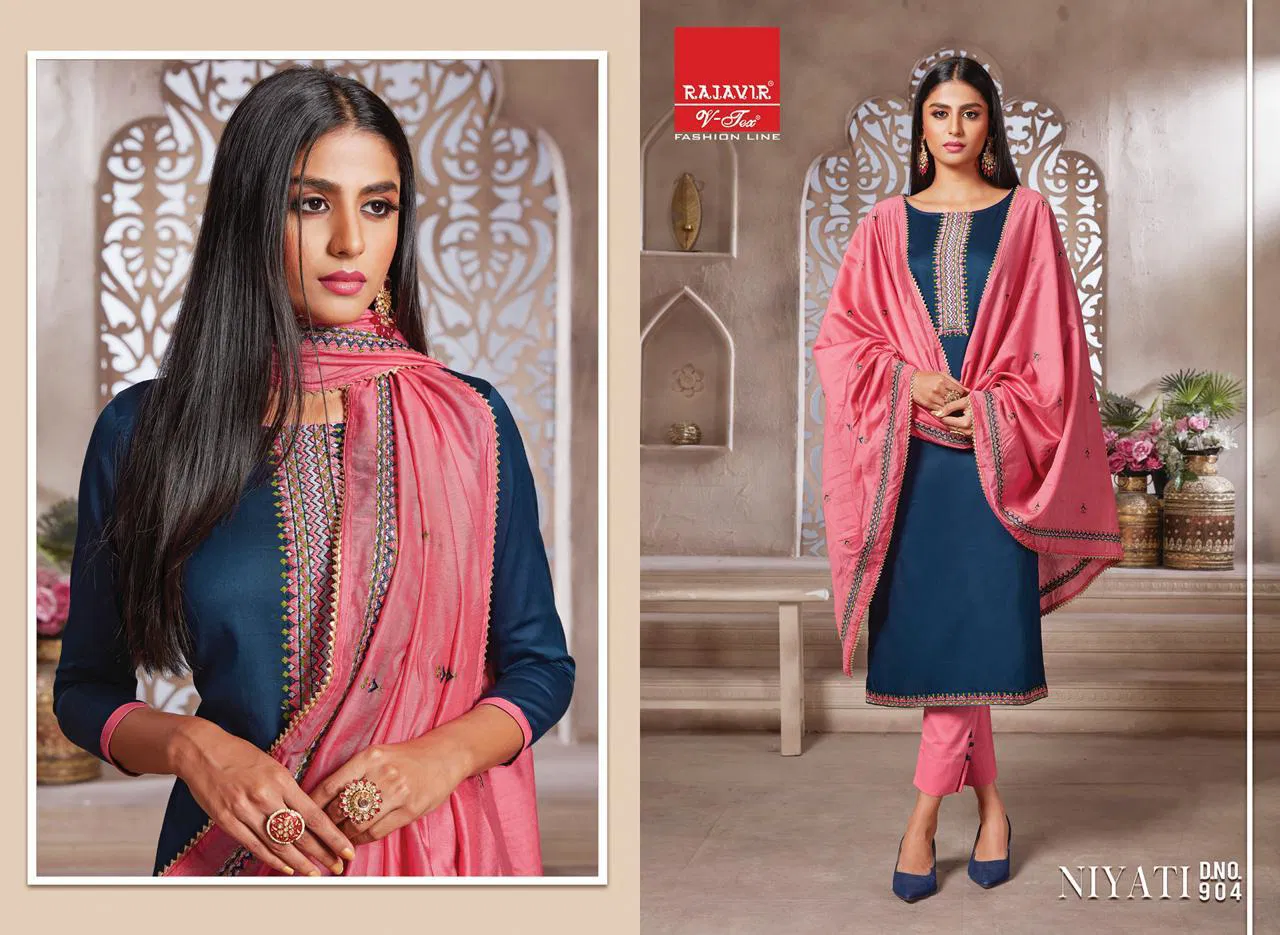 Rajveer Niyati  Pure  Cotton Jam Satin With Embroidery  Latest Fancy Ethnic Wear Designer Dress Material